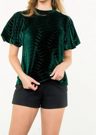 THML Clothing Puff Sleeve Top In Emerald Velvet