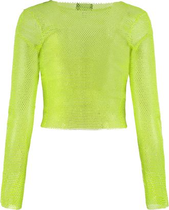 Santa Brands Womens Open-Knit Top With Rhinestones Green Polyester Tops
