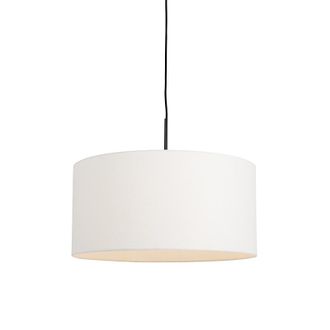 QAZQA Moderno L&aacute;mpara Colgante Moderna Negra Con Pantalla Blanca 50 Cm - Combi 1 Textil /acero Redonda Adecuado Para Led Max. 1 X 60 Watt - Qazqa