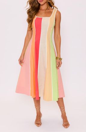 VICI Collection Bright Skies Stripe Cotton & Linen Midi Dress in Pink Multi at Nordstrom, Size Medium