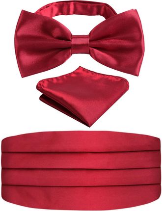 Alizeal Mens Solid Pre-tied Party Adjustable Bow Tie, Cummerbund and Pocket Square Gift Set, Burgundy