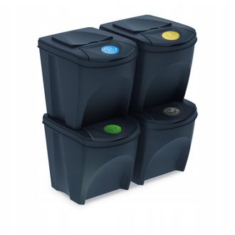 Prosperplast Set De 4 Cubos De Basura Keden Sortibox Papelera Reciclaje, Antracita, Volumen 100l