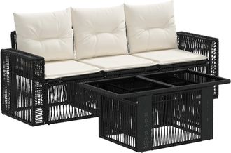 vidaXL Conjunto De Sof&aacute;s De Jard&iacute;n 4 Uds. Negro Y Blanco Crema Vidaxl