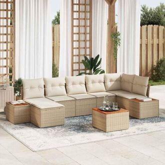 vidaXL Vidaxl - Conjunto De Sof&aacute; De Jard&iacute;n Con Coj&iacute;n 8 Pcs Beige Polirat&aacute;n