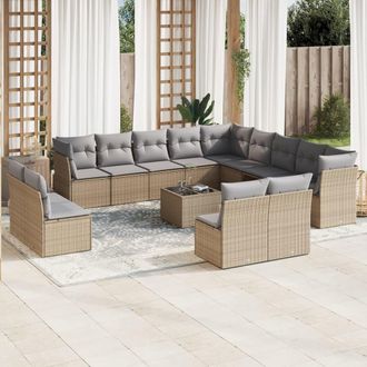 vidaXL Set Sof&aacute;s De Jard&iacute;n 14 Pzas Con Cojines Rat&aacute;n Sint&eacute;tico Beige Vidaxl