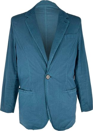 Lanvin Single-Breasted Blazer with Pockets in Blue Cotton