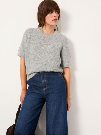 Fat Face FatFace Keira Mid Grey Fluffy Short Sleeve Knitted T Shirt