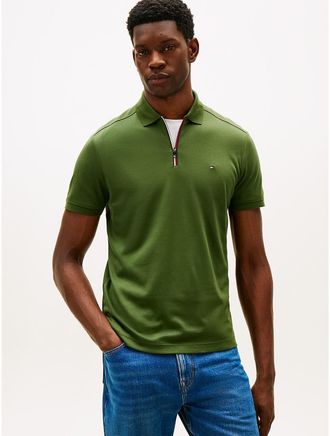 Tommy Hilfiger Mens Regular Fit Smooth Cotton Zip Polo - Green - XXL
