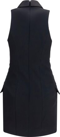 Balmain Womens Grain De Poudre Belted Dress Noir-Noir Merino Wool Ovis Aries Noir/noir
