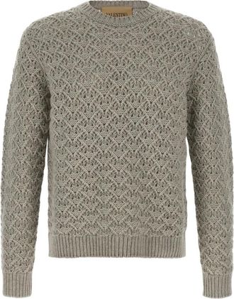 Valentino Garavani Truien & Vesten, Heren, Grijs, M, Wol, Trui van Wol en Kasjmier met Metalen V-detail