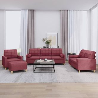 vidaXL Juego De Sof&aacute;s Con Cojines 4 Piezas Tela Rojo Tinto Vidaxl