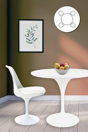 Fusion Living Tulip Set - White Medium Circular Table & Four Chairs with PU Cushion