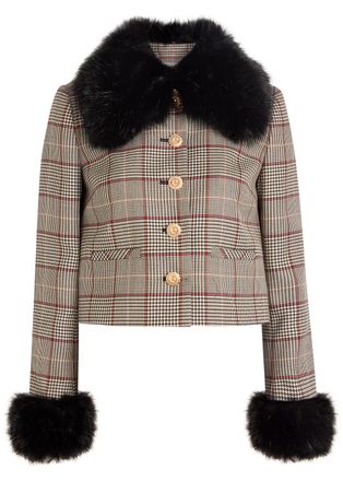 Self Portrait Faux Fur-trimmed Wool-blend Jacket - Brown - 8 (UK8 / S)
