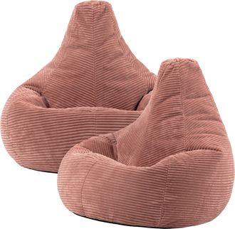 Icon Brand Dalton Cord Adult Bean Bag Chair, Set of 2 in Pink
