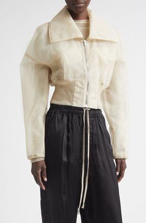 Rick Owens Dracucollar Crop Tulle Bomber Jacket in Sand at Nordstrom, Size 12 Us