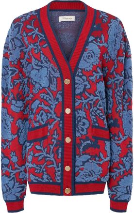 Temperley London Francis floral-pattern knit cardigan - Blue