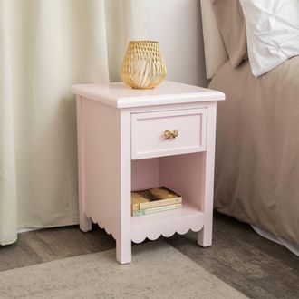 Melody Maison One Drawer Scalloped Bedside Table - Staunton Pink Range in Baby Pink