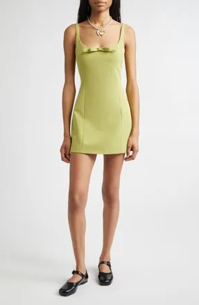 Sandy Liang Naomi Bow Detail Sponge Suiting Sheath Dress in Chartreuse at Nordstrom, Size 8