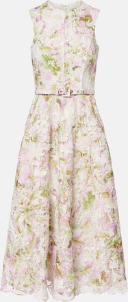 Monique Lhuillier Belted lace midi dress