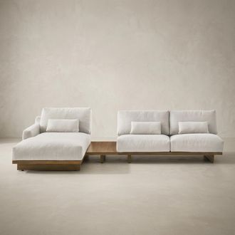 Castlery Performance Fabric 2 Seater Armless Chaise Sectional Sofa with Removable Covers and Side Table - Grey, Dark Brown | Mori by Castlery