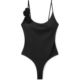 Mango Floral Strap One-Piece Swimsuit in Black at Nordstrom, Size X-Small