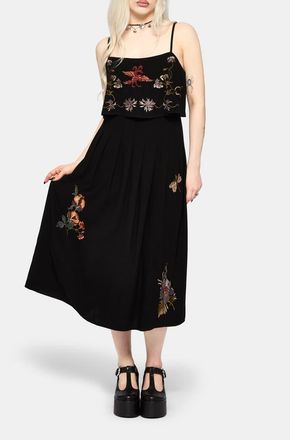 Disturbia Genevra Embroidered Overlay Midi Dress in Black at Nordstrom, Size 10