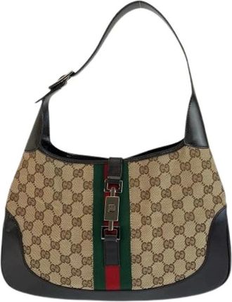 Gucci Pre-owned Shoulder Bags, female, Beige, Size: ONE SIZE Pre-owned Jackie GG Canvas 2way Handbag