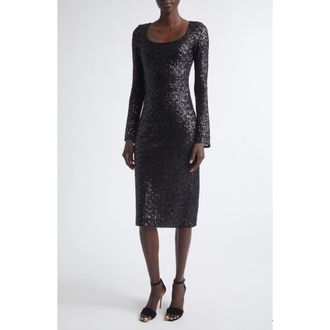 St. John Long Sleeve Sequin Tulle Sheath Dress in Black at Nordstrom, Size 12