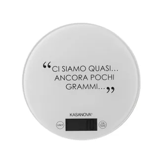 KASANOVA Bilancia da cucina digitale bianca tonda con scritta