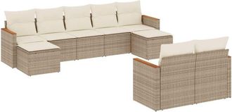 vidaXL Set De Sof&aacute;s De Jard&iacute;n 9 Pzas Con Cojines Rat&aacute;n Sint&eacute;tico Beige Vidaxl