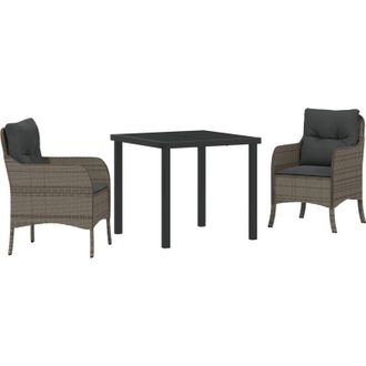 vidaXL Conjunto De Comedor De Jard&iacute;n Con Coj&iacute;n 3 Pcs Gris Polirat&aacute;n Vidaxl