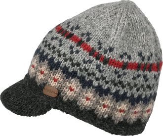 KuSan Brooklyn Fair Isle Peaked Beanie Hat - Grey-Charcoal One Size