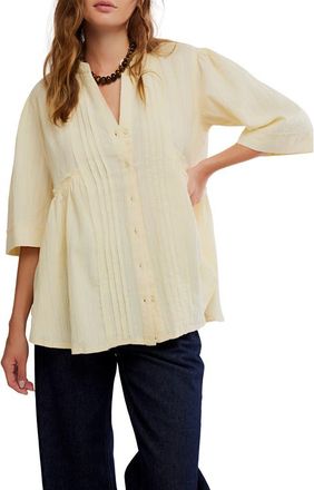 Free People Willow Pintuck Cotton Button-Up Shirt in Perfect Flan at Nordstrom Rack, Size X-Large