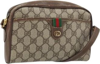 Gucci Pre-owned Vintage Canvas Schoudertas - Dames - Vintage Schoudertas - Beige - ONE Size - Leer - Vintage