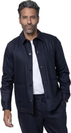 04651/ Navy Flanellen Overhemdjas - Heren - Casual Overhemden - Blauw - XL - Wol - Overhemden