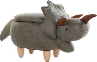 Beliani Taburete Para Ni&ntilde;os Triceratops Tapizado En Tela De Poli&eacute;ster Verde Patas De Madera Tapizadas Funci&oacute;n De Almacenamiento Triceratops