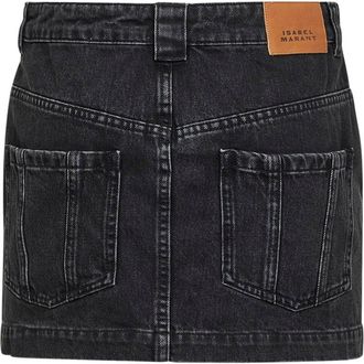 Isabel Marant Womens Black Faded Denim Mini Skirt Cotton
