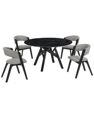 Armen Living Venus And Rowan 5Pc Marble Round Dining Set