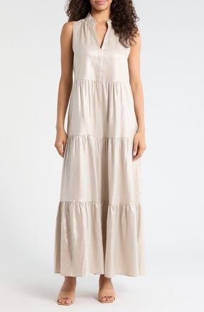 Vince Camuto Ruffle Sleeveless Tiered Linen Blend Maxi Dress in Neutral at Nordstrom, Size Xx-Small