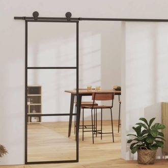 Berkfield Home Sliding Door with Hardware Set ESG Glass&Aluminium 76x205 cm in Black