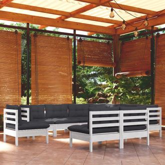 vidaXL Muebles De Jard&iacute;n 9 Pzas Y Cojines Blanco Madera Maciza De Pino Vidaxl