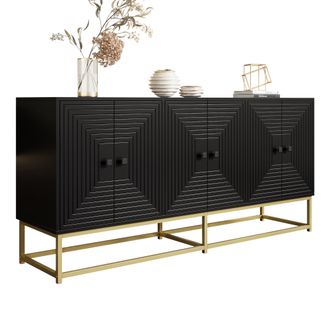 STILVORA Aparador Con 3 Puertas Dobles, Frentes En Relieve, Acabado Mate, Gran Almacenaje, 160&times;38&times;75,5 Cm, Aglomerado, Negro