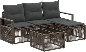 vidaXL Conjunto De Sof&aacute;s De Jard&iacute;n 5 Uds. Gris Rat&aacute;n Sint&eacute;tico Vidaxl
