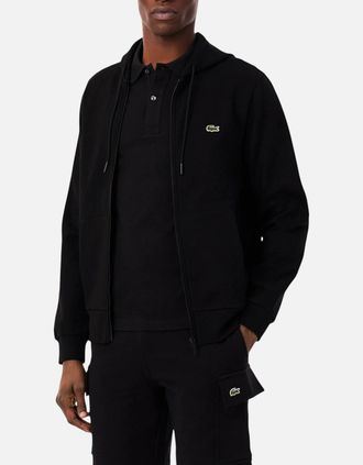 Lacoste Mens Lacoste Mens Fleece Hoodie Zip Up Organic Cotton Classic Fit Sportswear Hoody - Black - Size: 44
