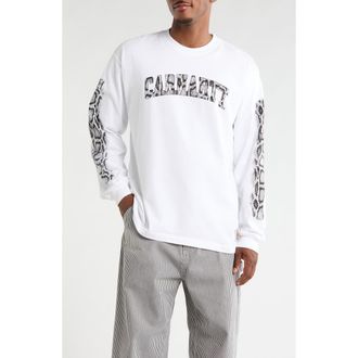 Carhartt Work in Progress Camo Logo Long Sleeve Organic Cotton T-Shirt in White at Nordstrom, Size Xx-Large