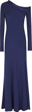 Alberta Ferretti Blue Enver Satin One-Shoulder Side Slit Viscose Long Evening Dress