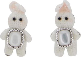 Yvmin Woven Mini Rabbit Oorbellen - Dames - Oorbellen - Wit - ONE Size - Leer - Accessoires