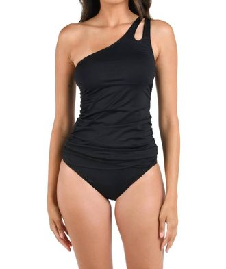 La Blanca One Shoulder Keyhole Tankini Swimsuit Top In Black