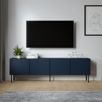 Dmora Mueble Tv Mornago, Un Estante, 4 Puertas, 4 Compartimentos, 200x42x60h Cm Azul
