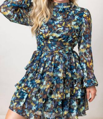 Lulus Zena Tie Back Tiered Mini Dress In Teal